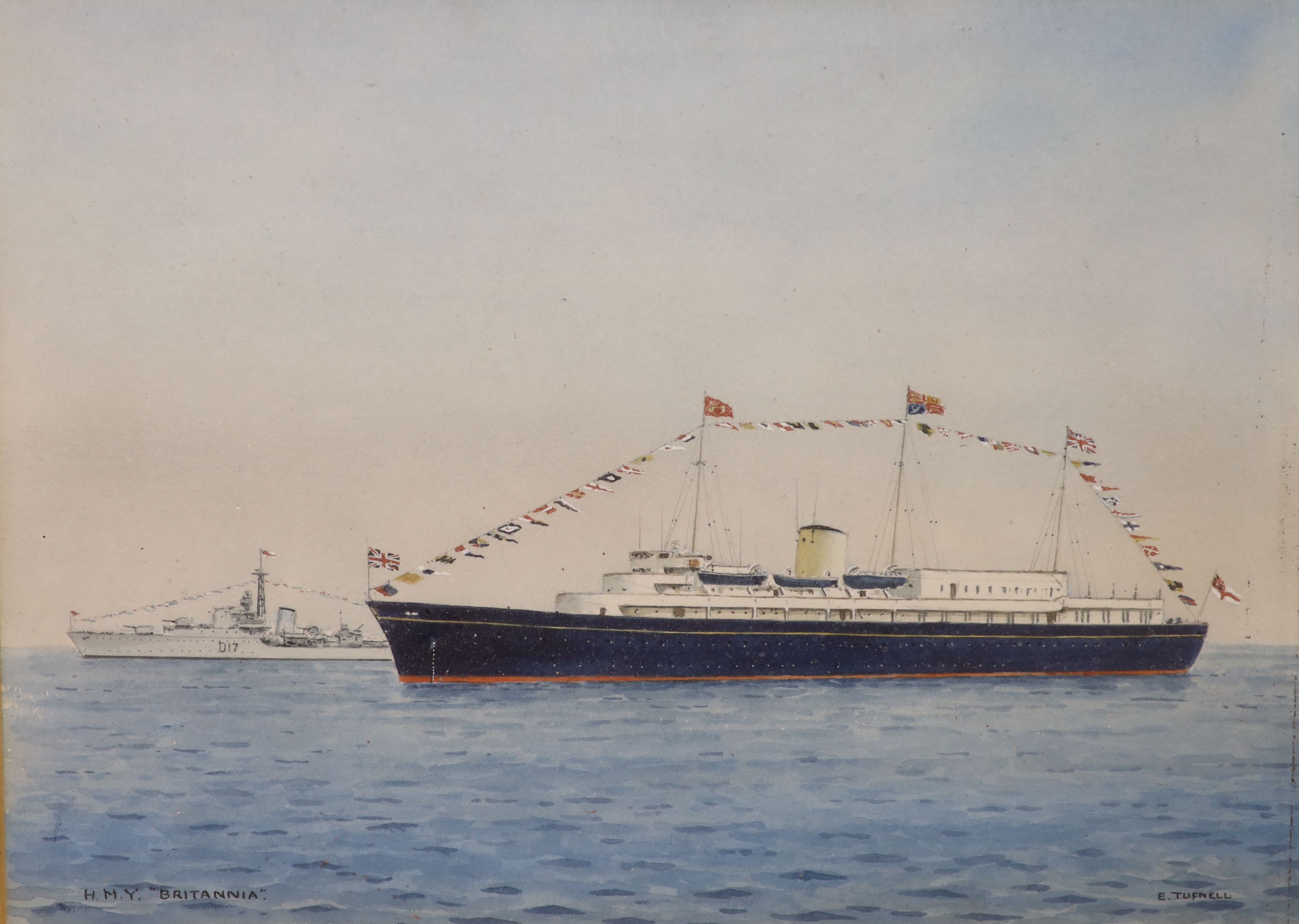 Eric Tufnell (1888-1978), watercolour, H.M.Y. Britannia, signed, 19.5 x 27cm